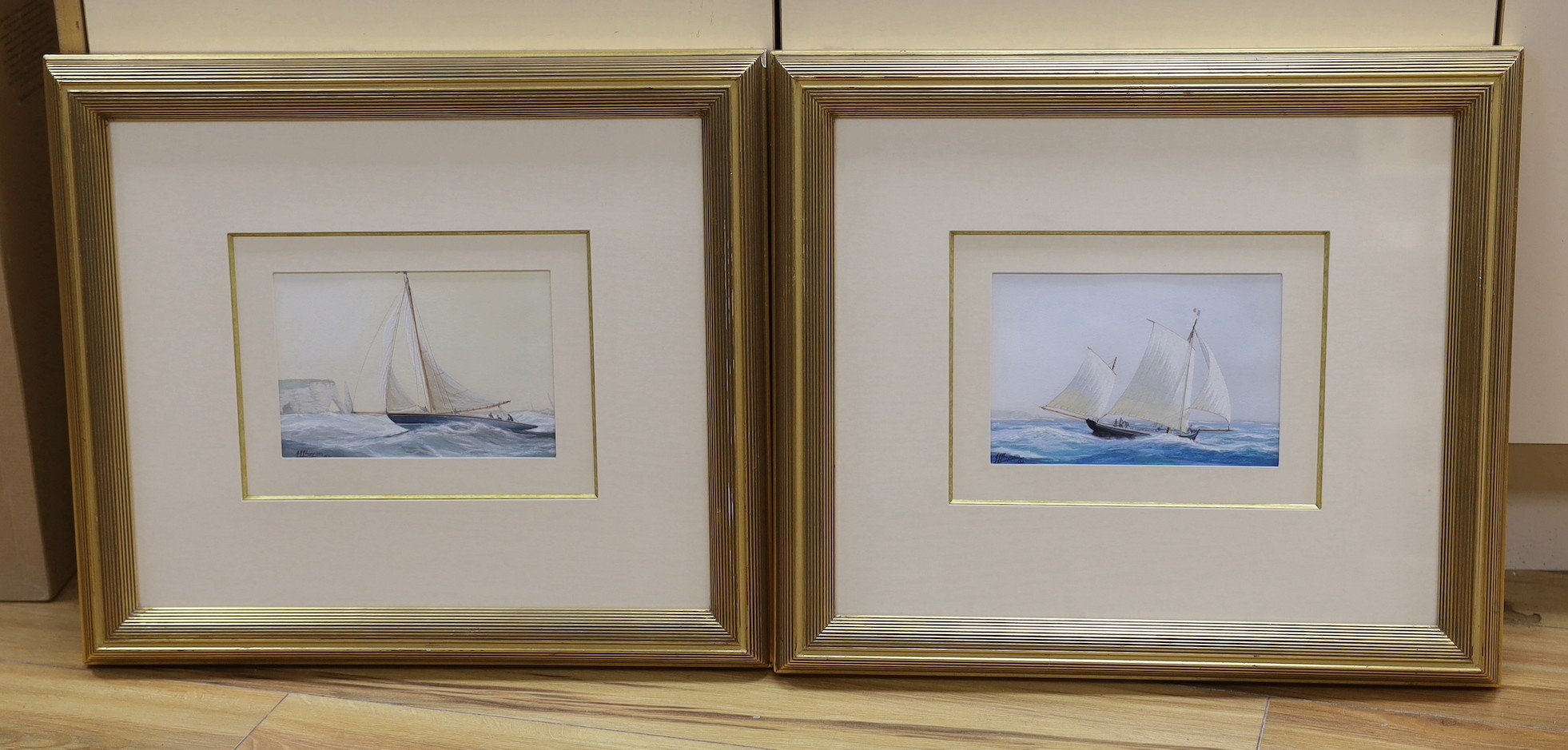 A. Thompson, pair of gouache, 'Berekois de Saint Brieuc' and 'Etretat', signed, 14 x 20cm
